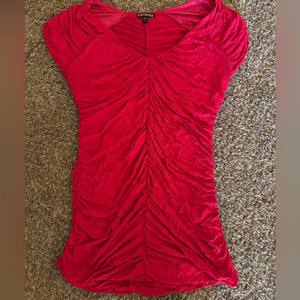 Express Women's Vibrant Red Gathered Blouse